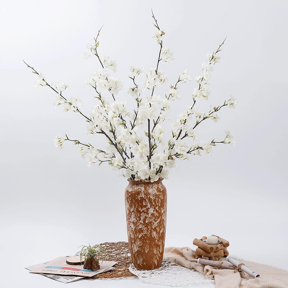 4Pcs 41.4″ Artificial Cherry Blossom Branches for Home Wedding Decor – White