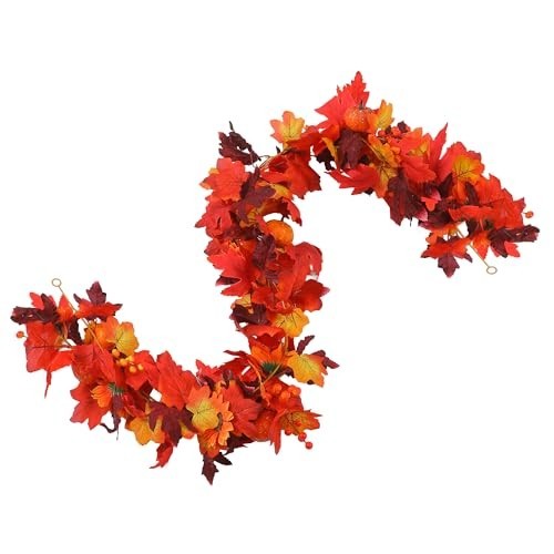 7FT Artificial Fall Garland – Maple Leaves, Pumpkins & Berries for Thanksgiving