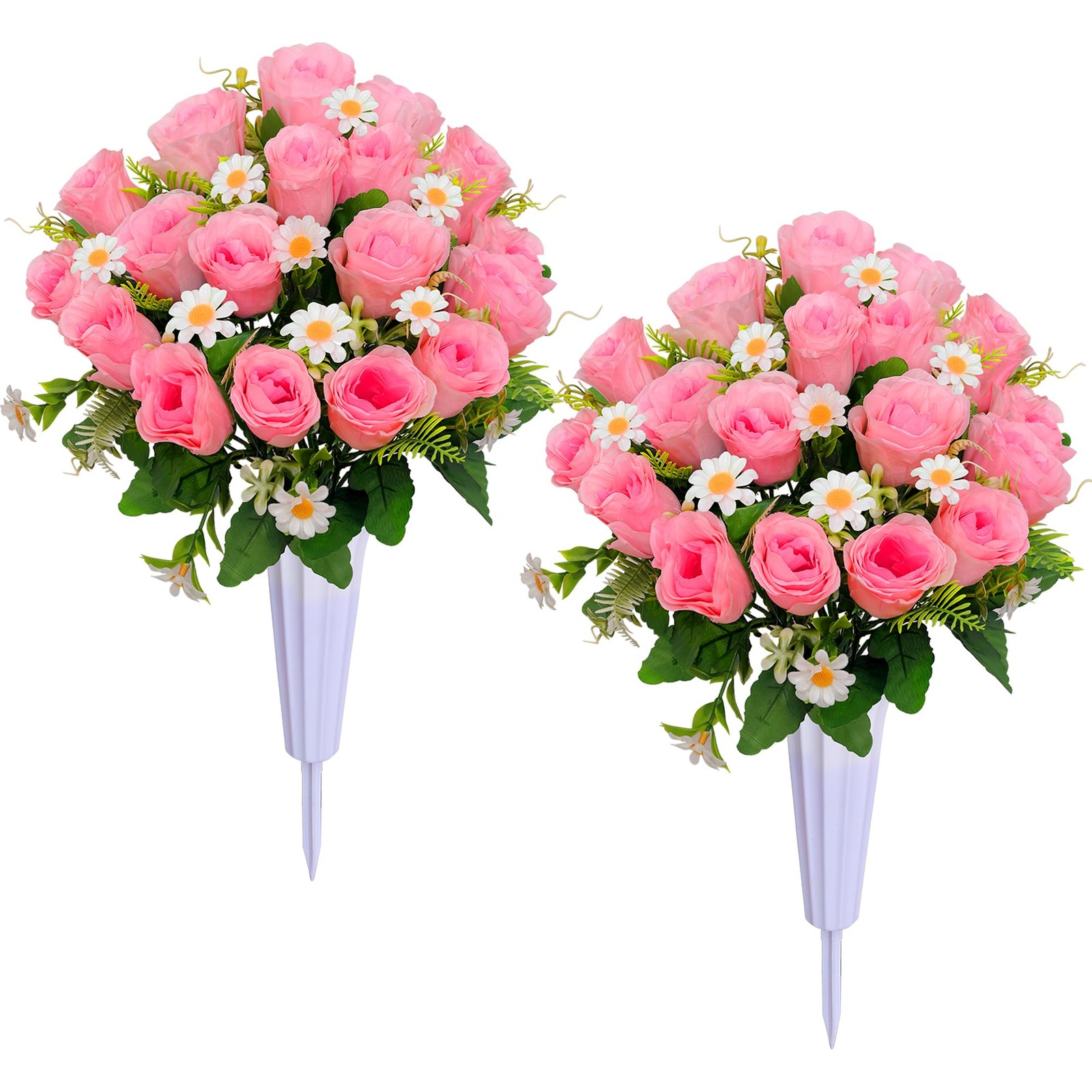 Artificial Cemetery Flowers, Memorial Grave Decorations Roses – 2 Bouquets & …