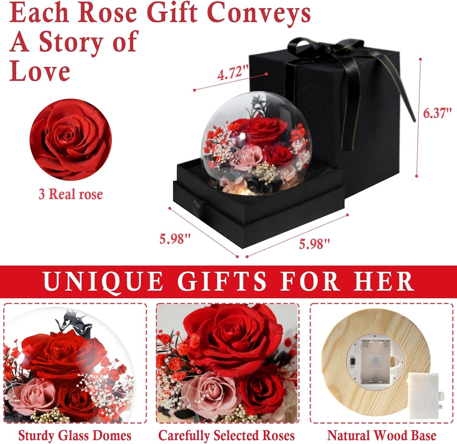 FIACO Valentines Day Gifts for Her Preserved Rose Forever Fresh Flowers for Deli