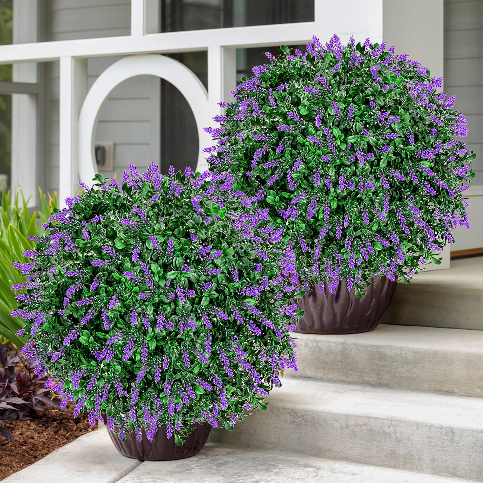 Artificial Lavender Topiary Ball Trees 18″ with Ground Spike, Set of 2 UV Res…