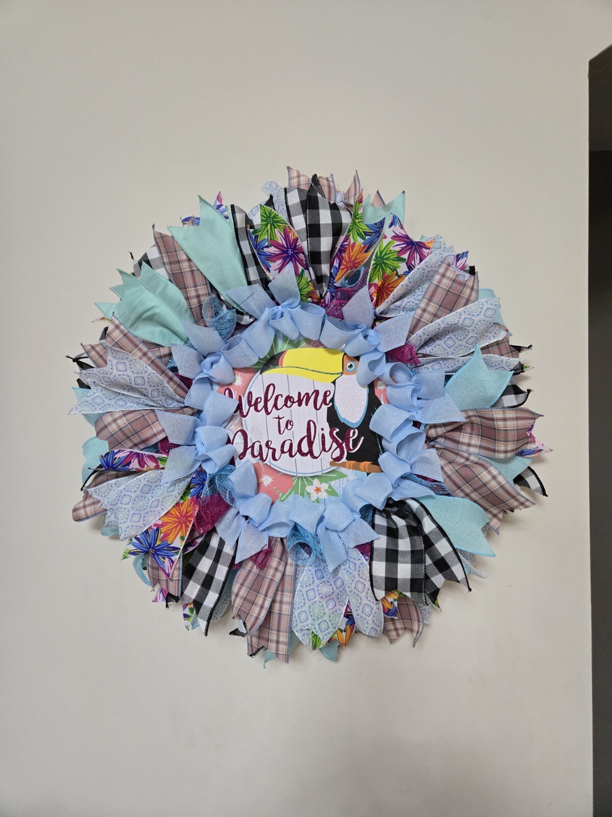 WELCOME TO PARADISE WREATH Spring SUMMER Fall Front Door Wall Decor BIG bird