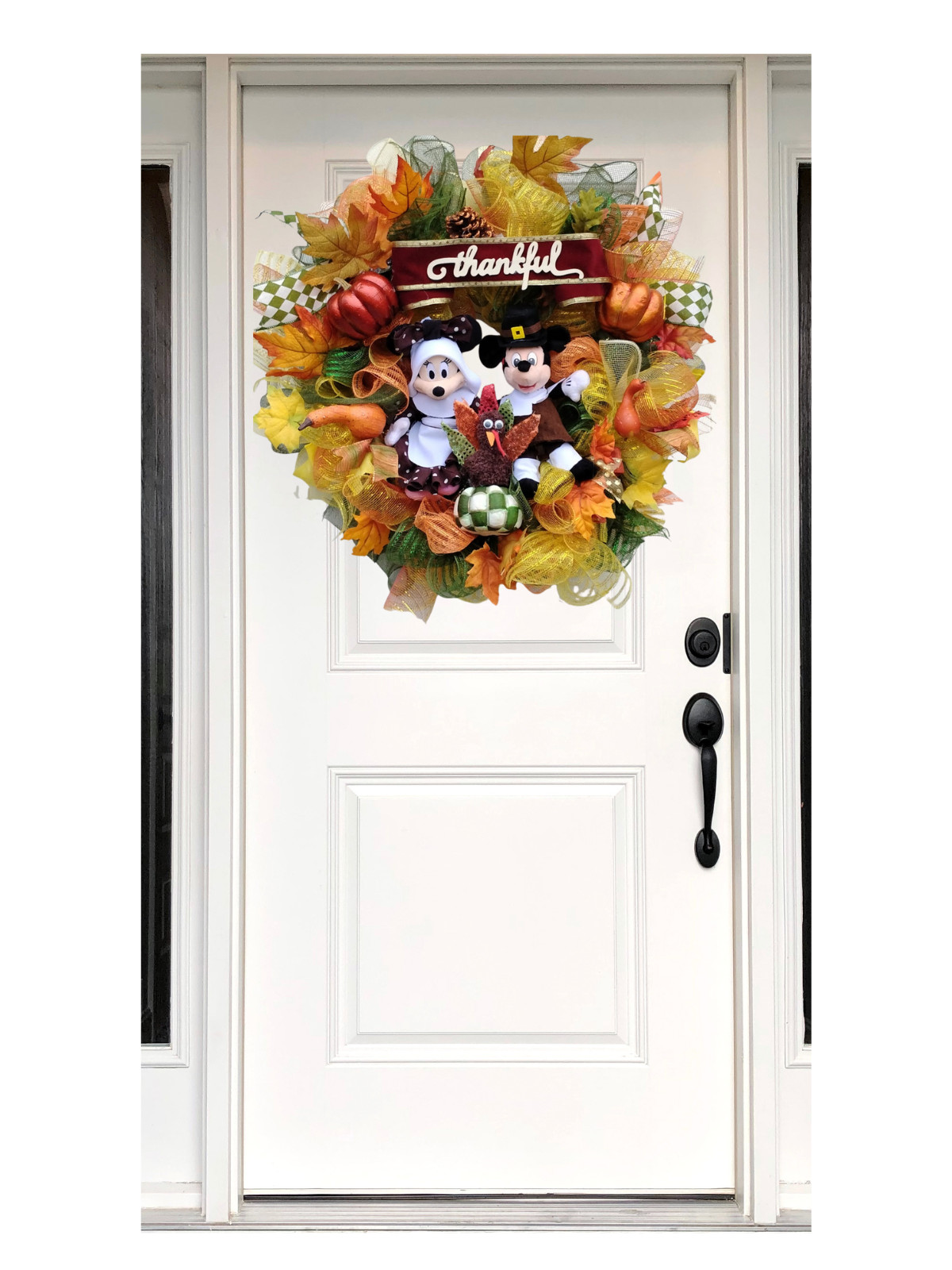 Mickey and Minnie Fall Thanksgiving Wreath X- Large 30″ Pilgrim Front Door Decor