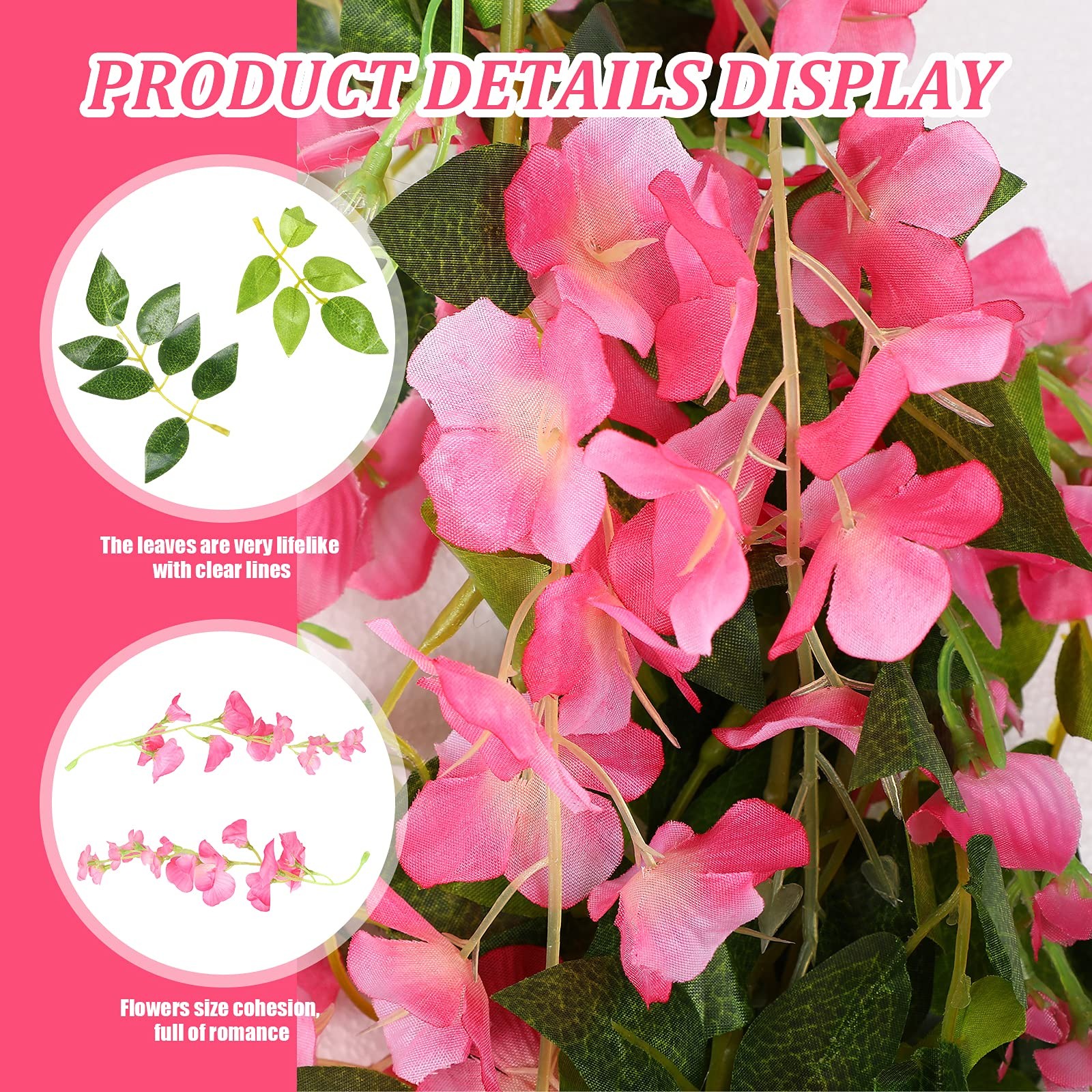 4 Pieces 26 ft in Total Pink Wisteria Garland Hanging Flowers Artificial Vine…