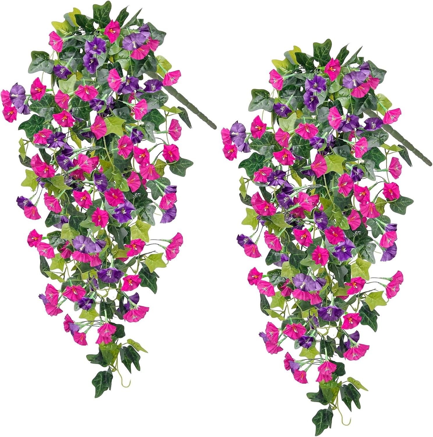Artificial Fake Hanging Flowers Plants, Faux Silk Morning Glory with Ivy Vines,