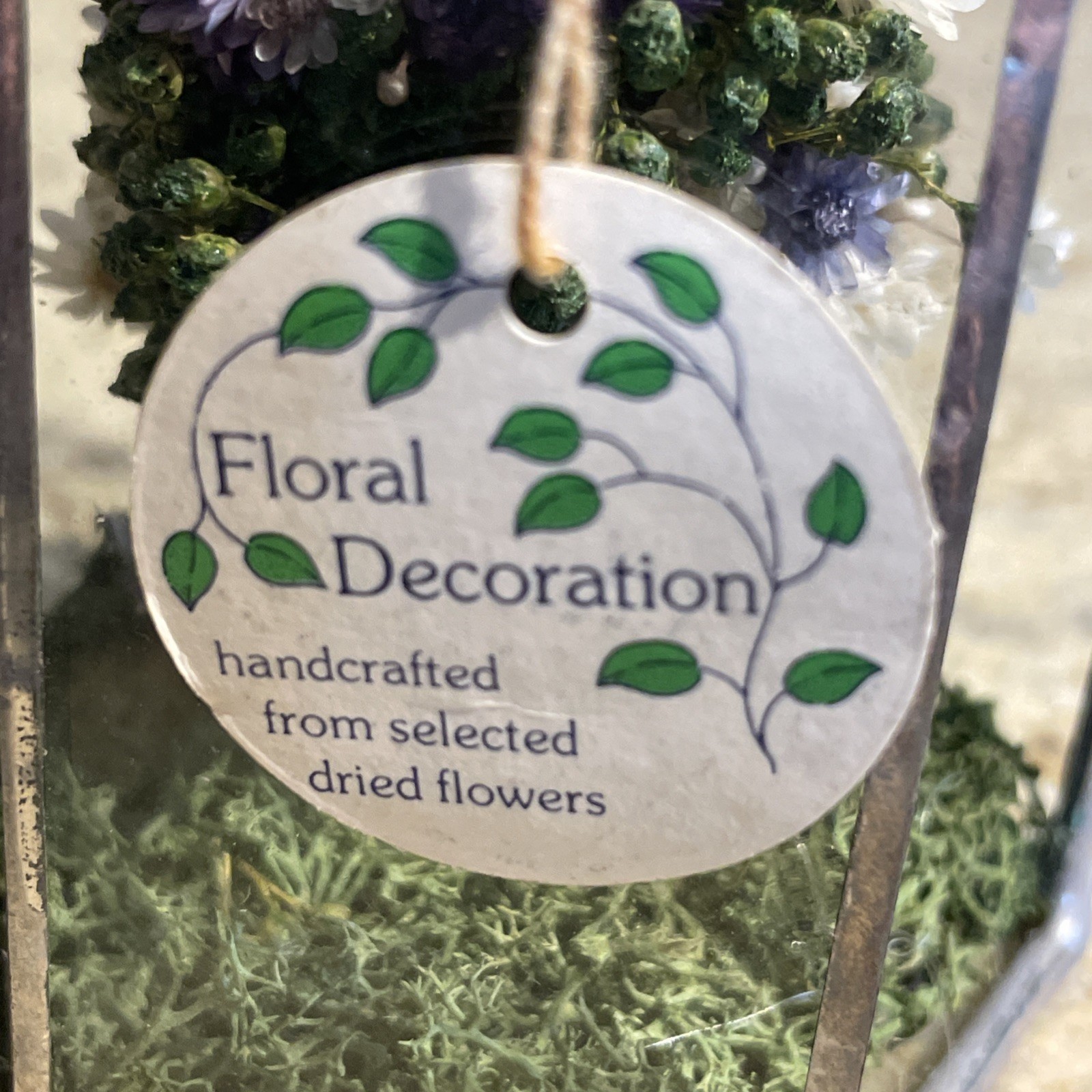 Handcrafted Octagon Real Dried Flowers Hanging Glass/Metal Frame Floral Decor 5”