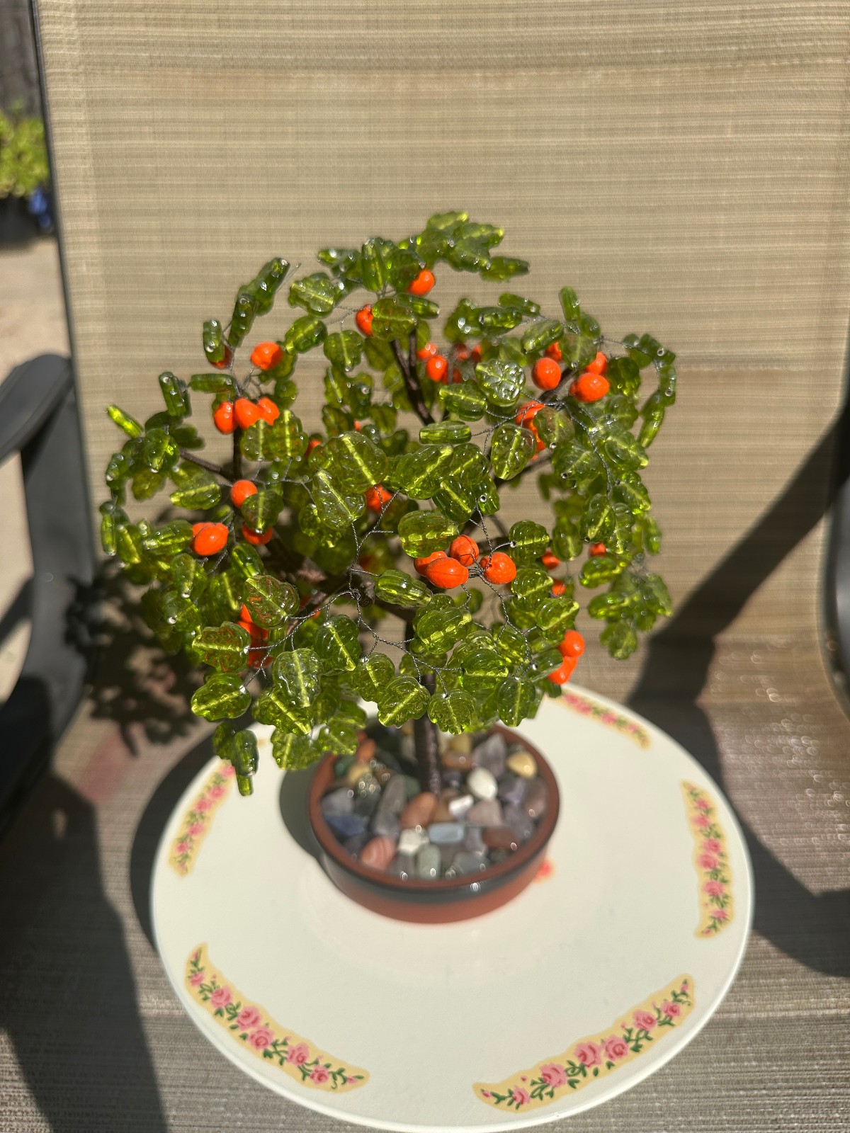 Handmade Orange Life Tree Sculpture with Czech Glass Beads