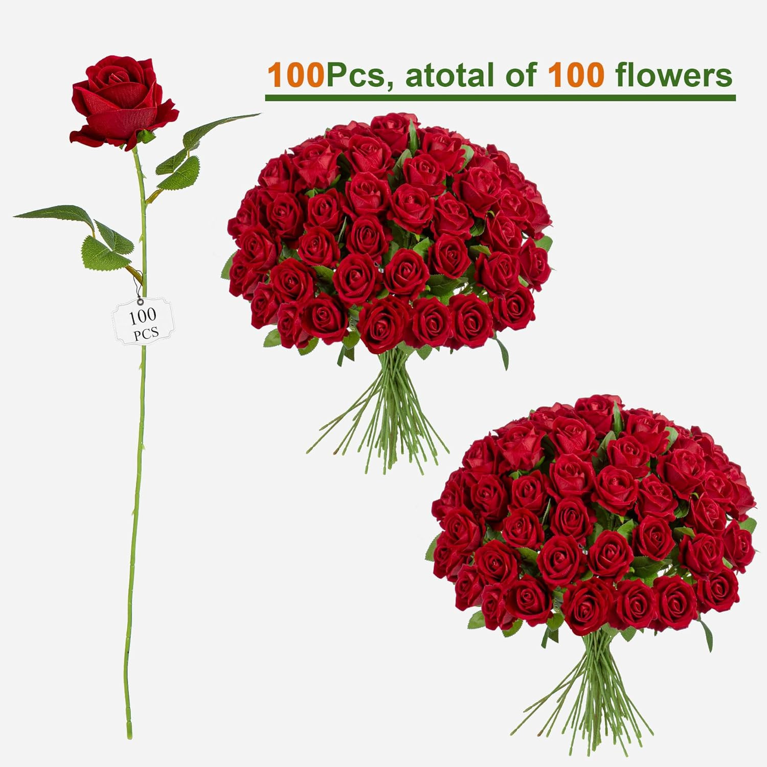 Red Artificial Roses – 100PCS Fake Flowers for Home Decor & Gifts