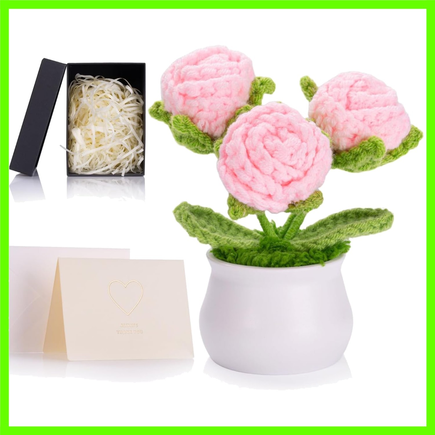Pink Eternal Rose Crochet Preserved Roses Forever Knitted Flower for Birthday…