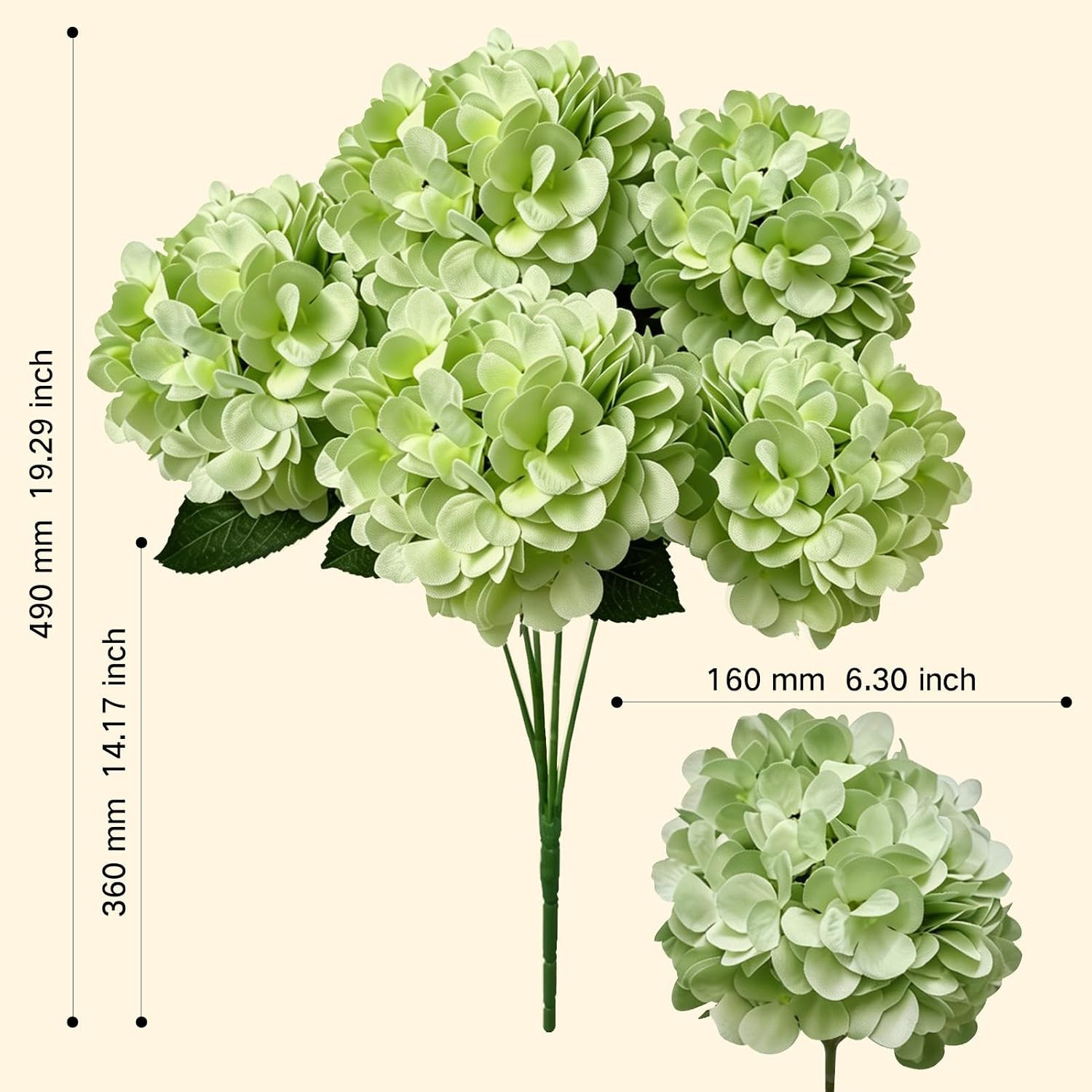 Lifelike UV Resistant Green Silk Hydrangea Flowers – 2 Pcs for Home Decor