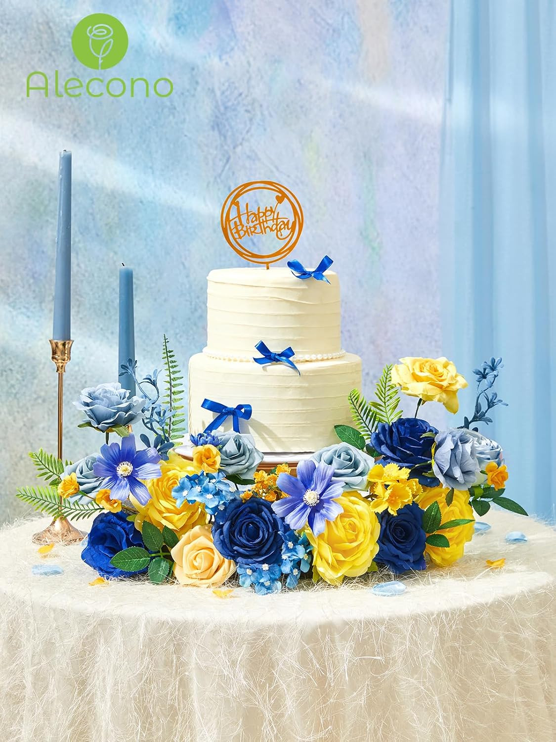 Blue and Yellow Silk Flowers for Valentine’s, Weddings, and Party Decor