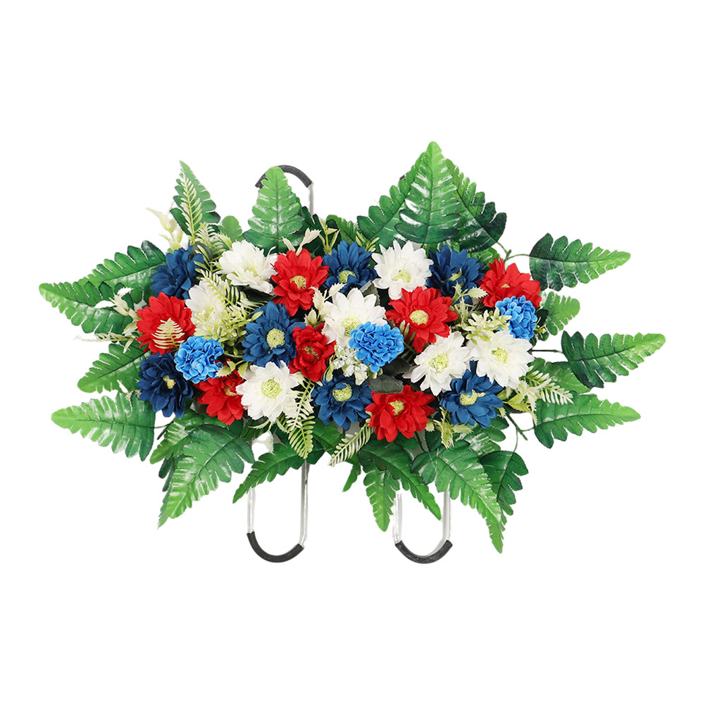 Patriotic Silk Floral Bouquet with Dense Daisy Layout 19.7×13.8in Outdoor Use