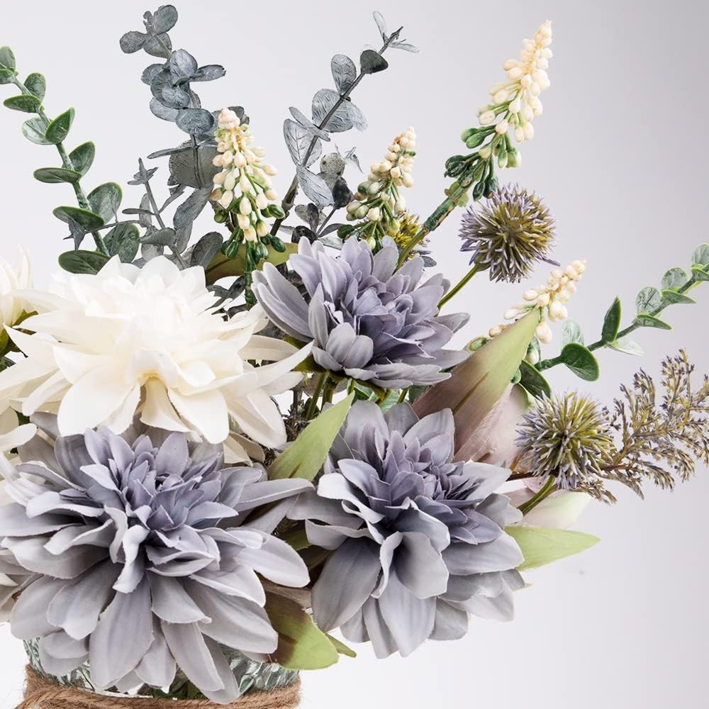 Luxurious Silk Flower Arrangement with Greenery in High-Quality Glass Vase