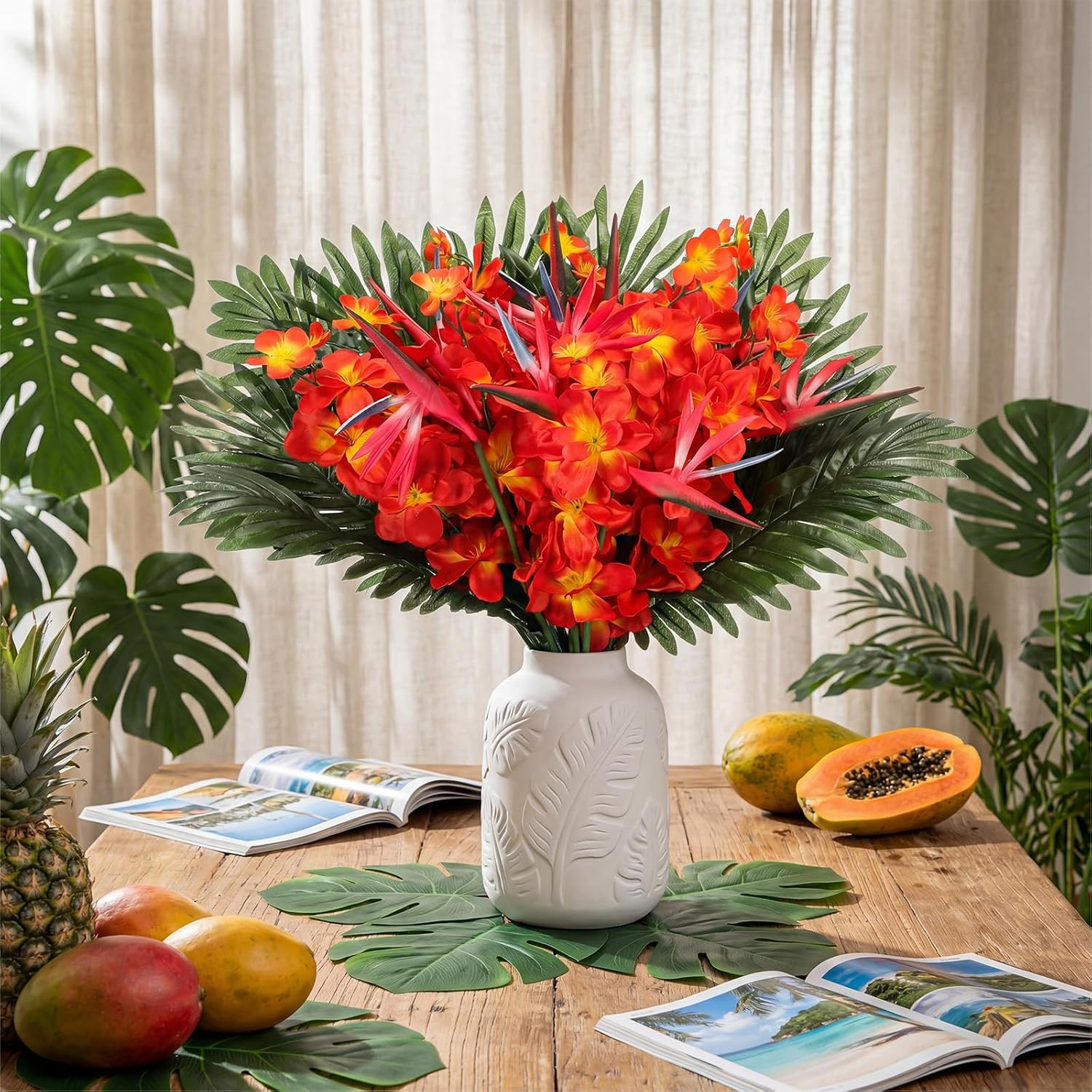 49 Pcs Vibrant Tropical Flowers – Realistic Decor for Weddings & Parties