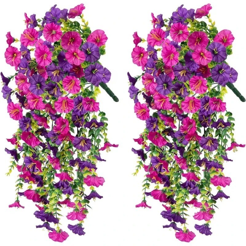 1PC Artificial Morning Glory Vines UV Resistant Hanging Flowers Outdoor Decor