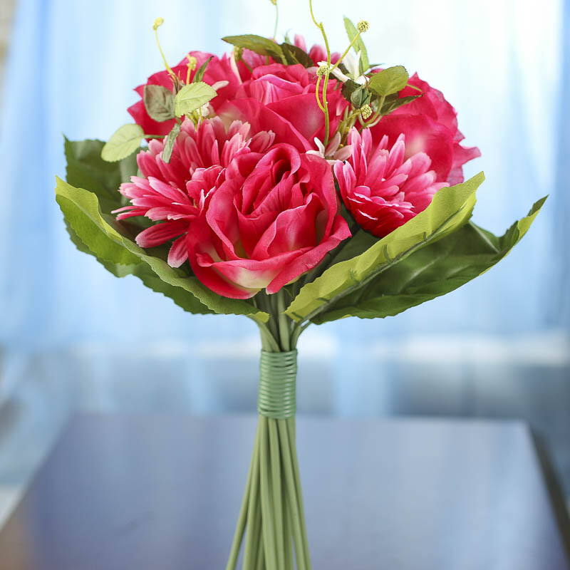 Bountiful Artificial Fuchsia Gerbera Daisy and Rose Floral