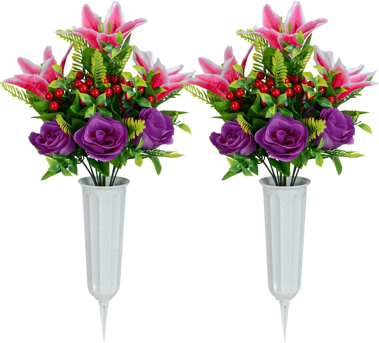 Artificial Cemetery Flowers for Grave, Set of 2 Artificial Memorial Flowers with