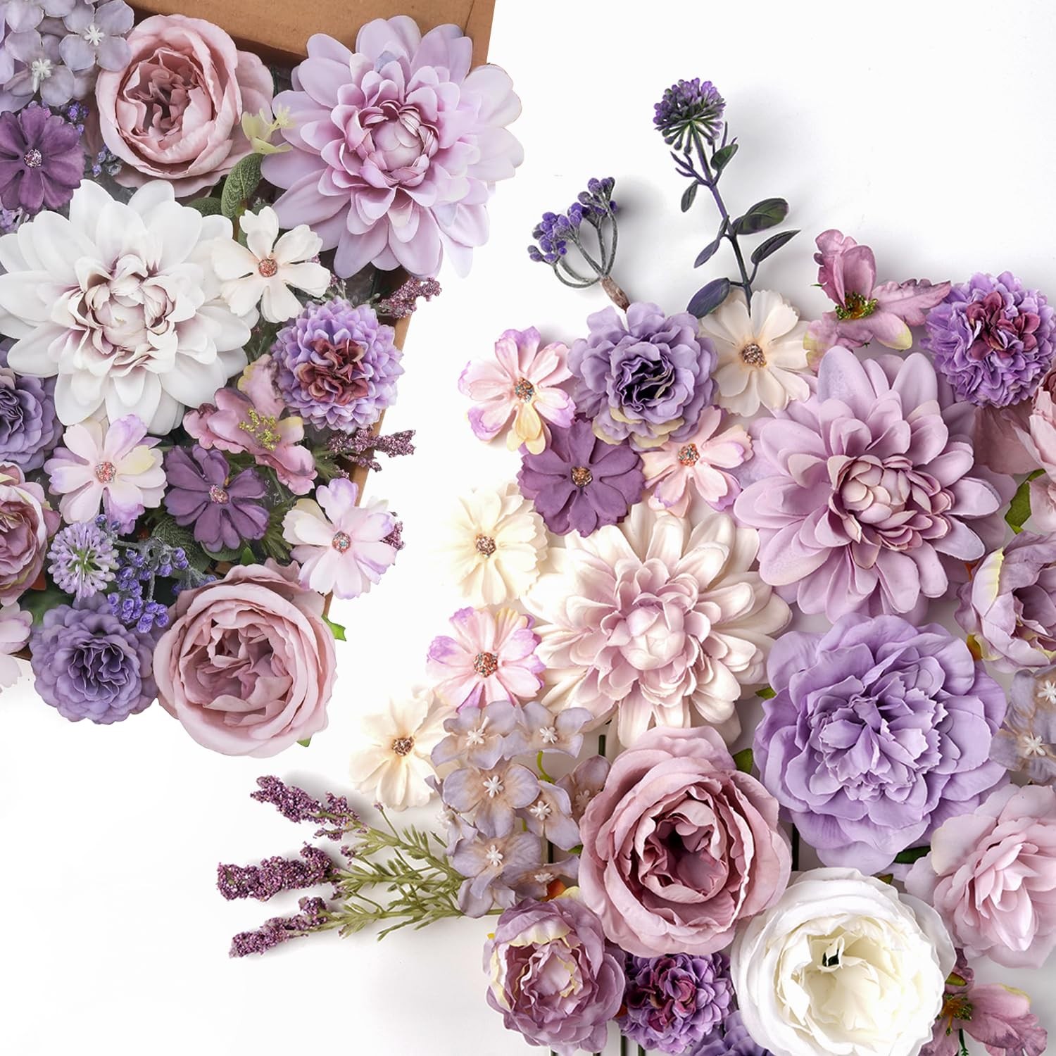 Artificial Flowers Combo Set, Purple Silk Roses, Peonies, Dahlias with Stems …