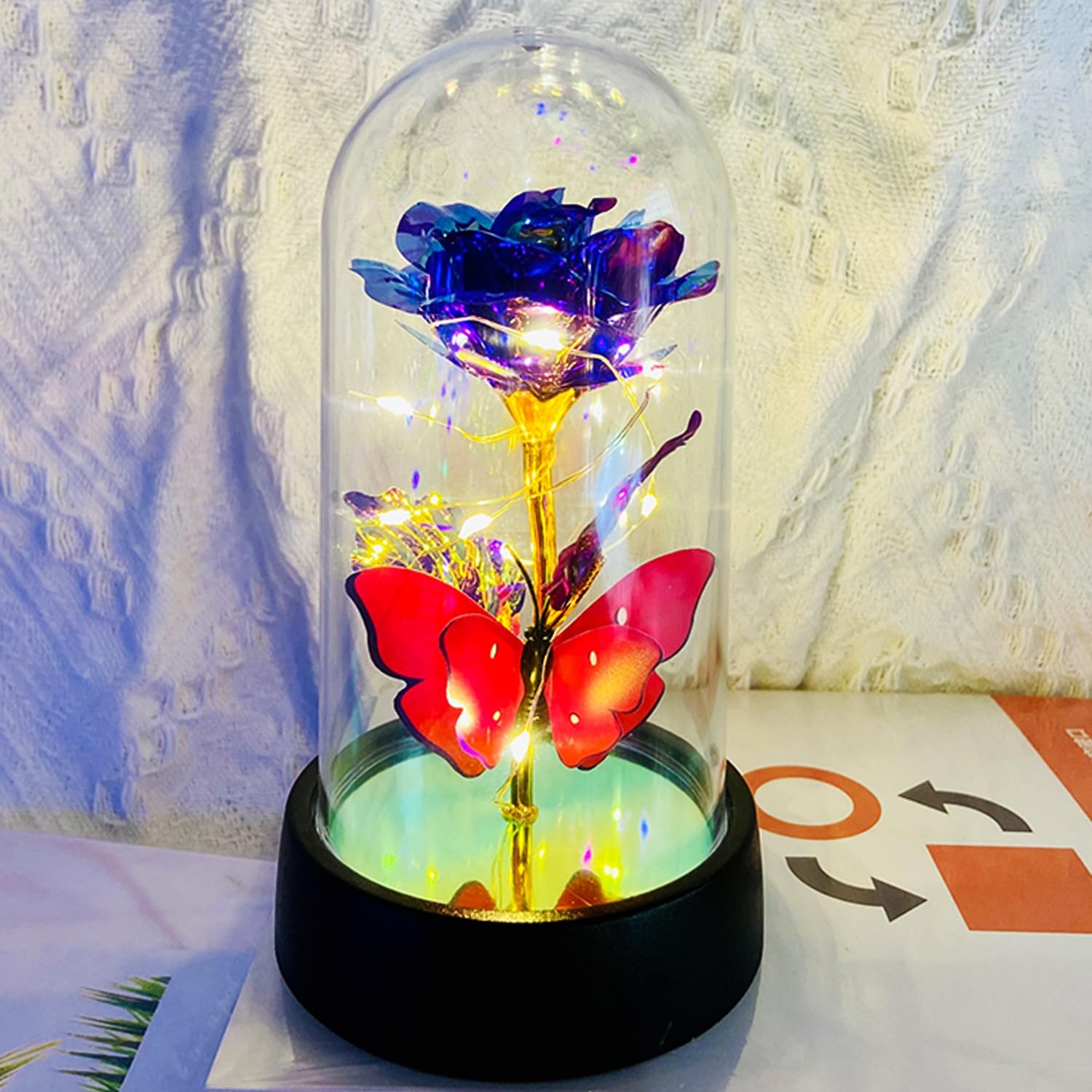 Light Up Forever Eternal Rose Flower in Glass Dome for Birthday Mother’s Day