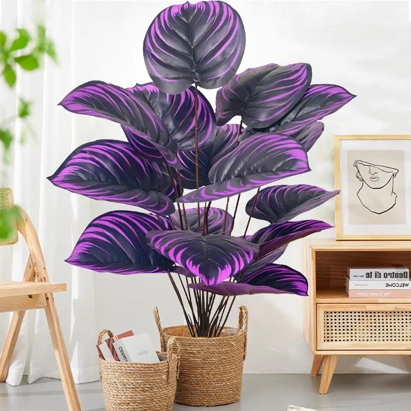 57-75cm Large Fake Palm Tree Artificial Monstera Plants Branch Purple Plastic