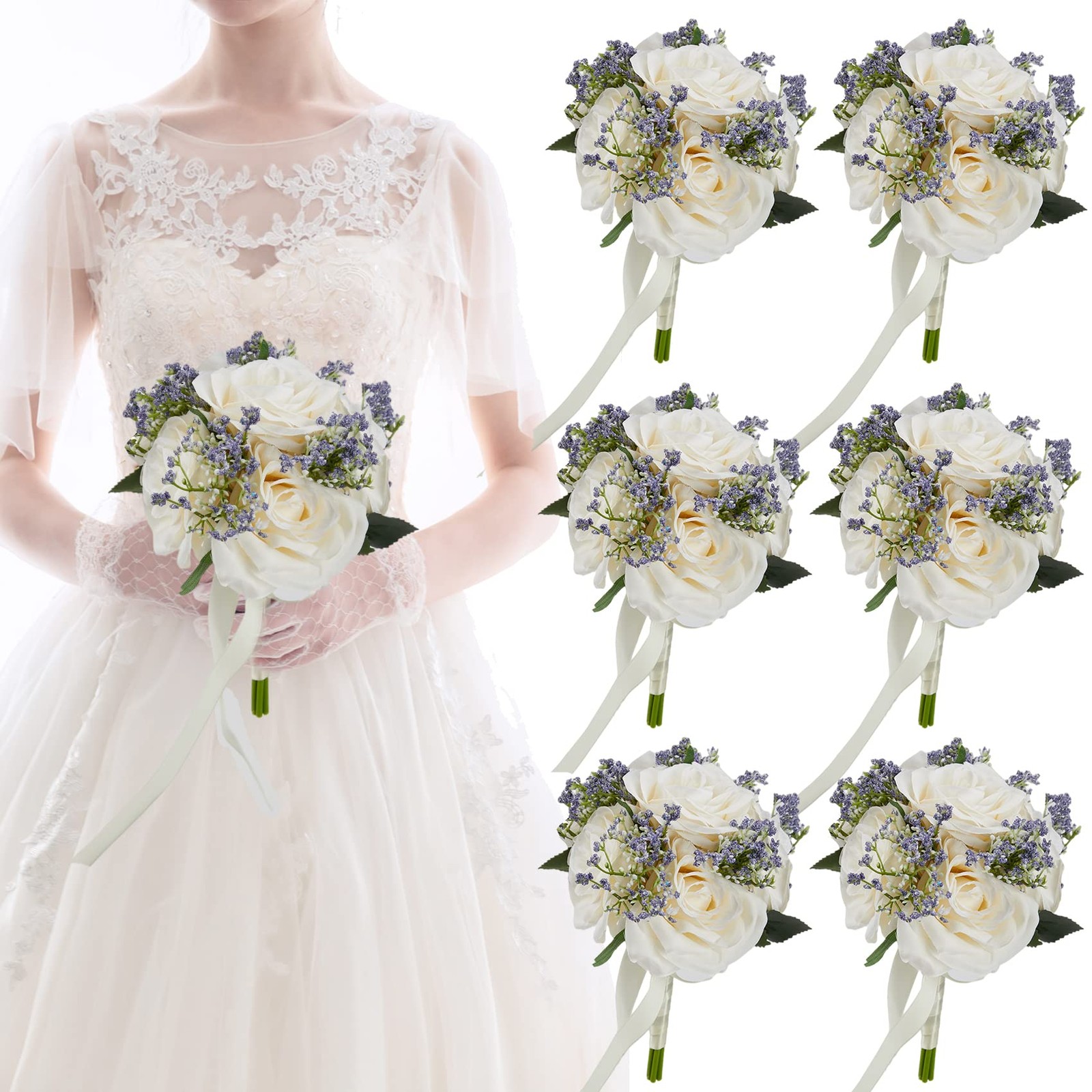 6.5 Inch Ivory Bridesmaid Bouquets For Wedding Set Of 6 Wedding Bouquets For Bri
