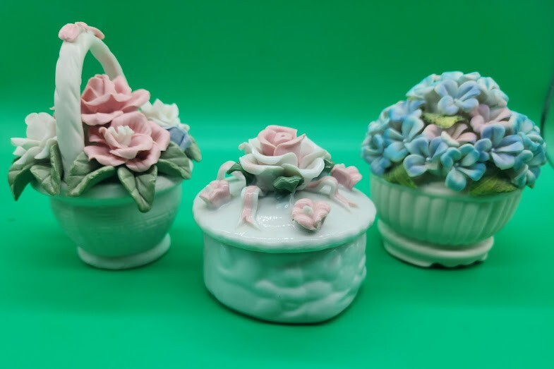 3 Vintage Porcelain Flower Basket Set