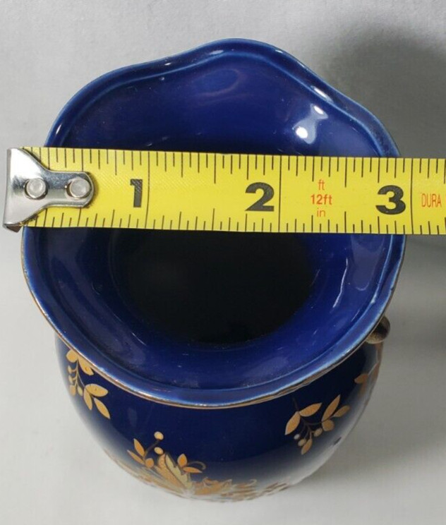 Hand-painted Dark Blue With Gold Floral Porcelain Vase Double Handle