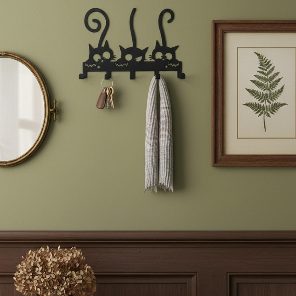 Vintage Black Wall Mounted Metal Coat Rack Hooks for Hats Keys Organization