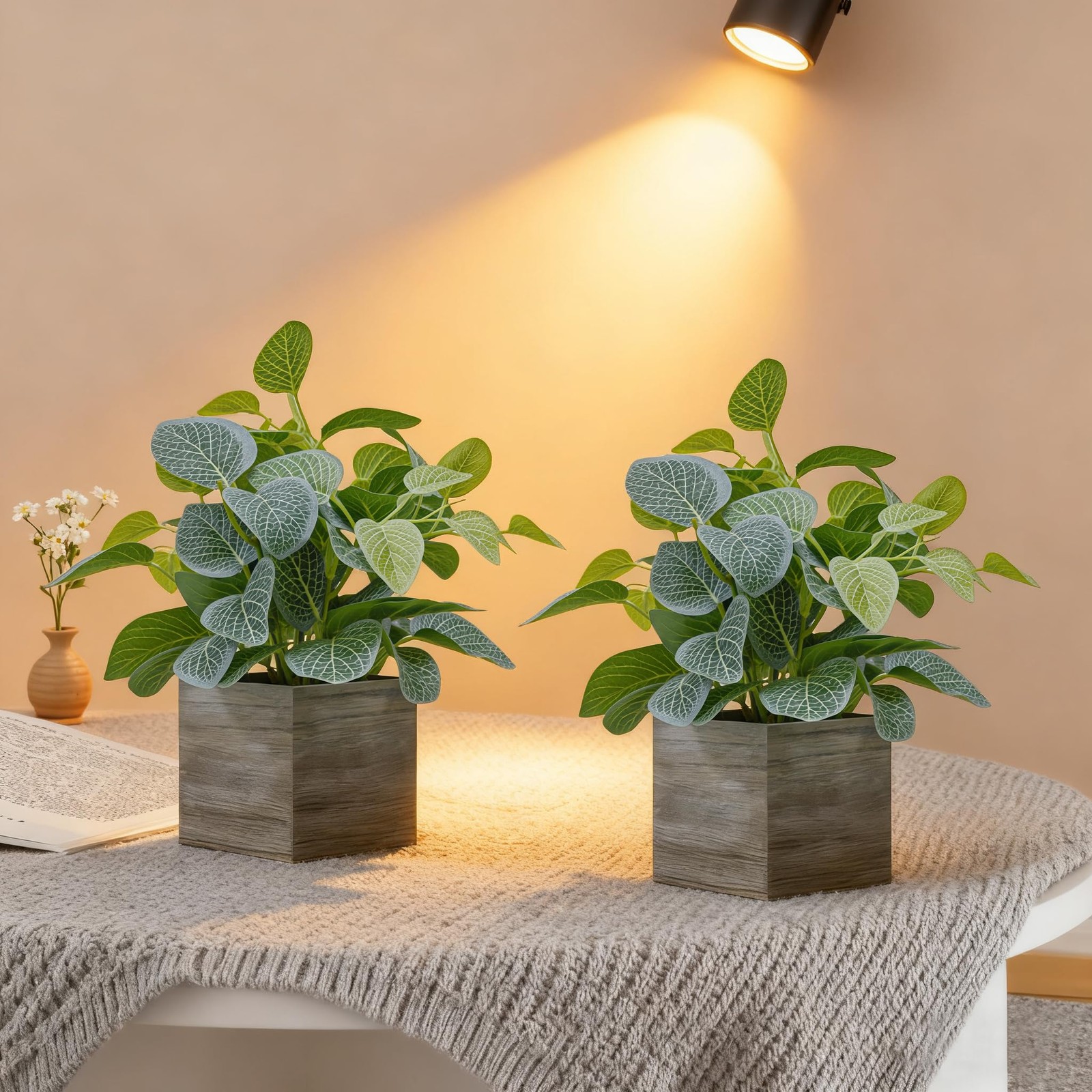 2 Pack 12″ Medium Eucalyptus Fake Plants, Artificial Plants Indoor with 4 Inch