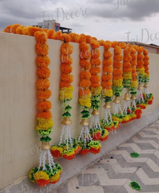 Indian Decoration Artificial Flower Toran Garland Marigold-5 feet each, set of 2