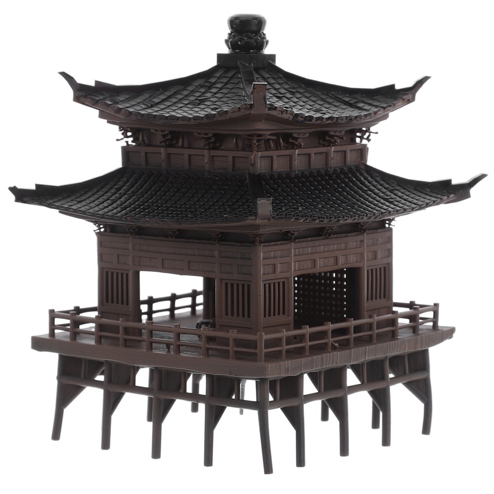Elegant Light Brown Plastic Garden Pavilion Figurine for Desktop and Zen Garden