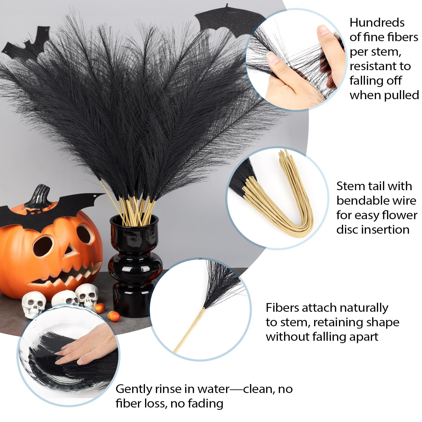 Pampas Grass Decor Artificial Pompous Filler Home Wedding Black 21 In 30 PCS