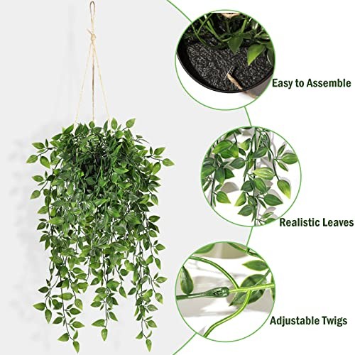 Fake Hanging Plants Indoor – 2 Pack Faux Greenery Plant for Home Decor Green-2