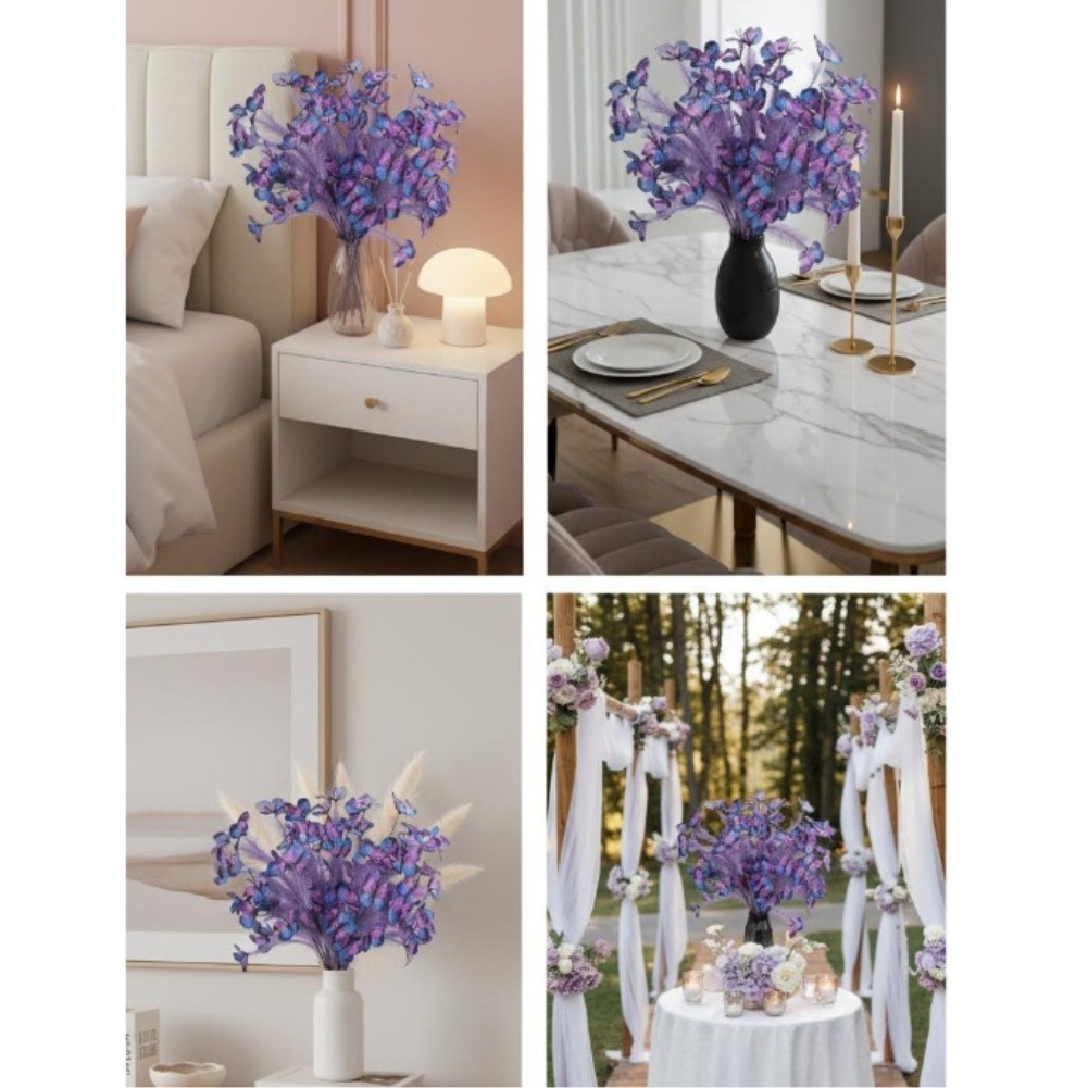 Artificial Butterfly Flower Stalk 65x6cm Purple Plastic Silk for Party Home Use