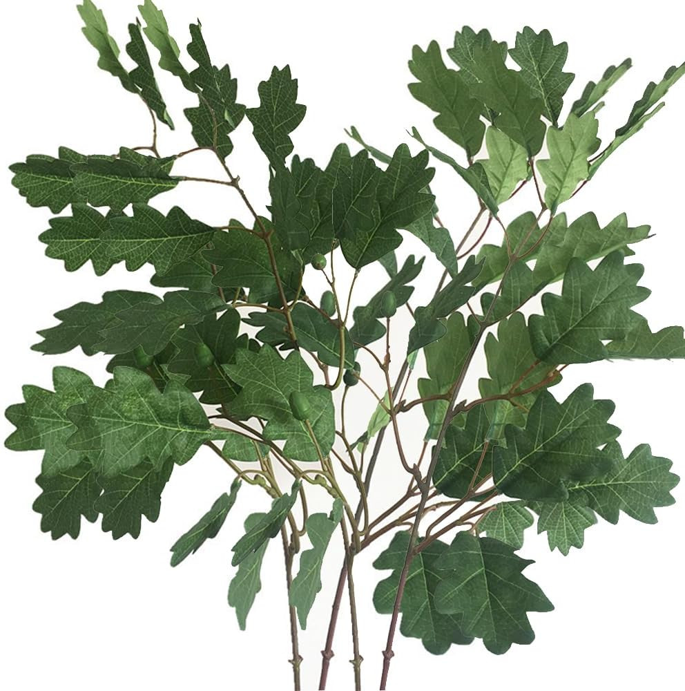 4Pcs Artificial Oak Tree Leaf Stems with Fruits Faux Oak Tree Branches Green