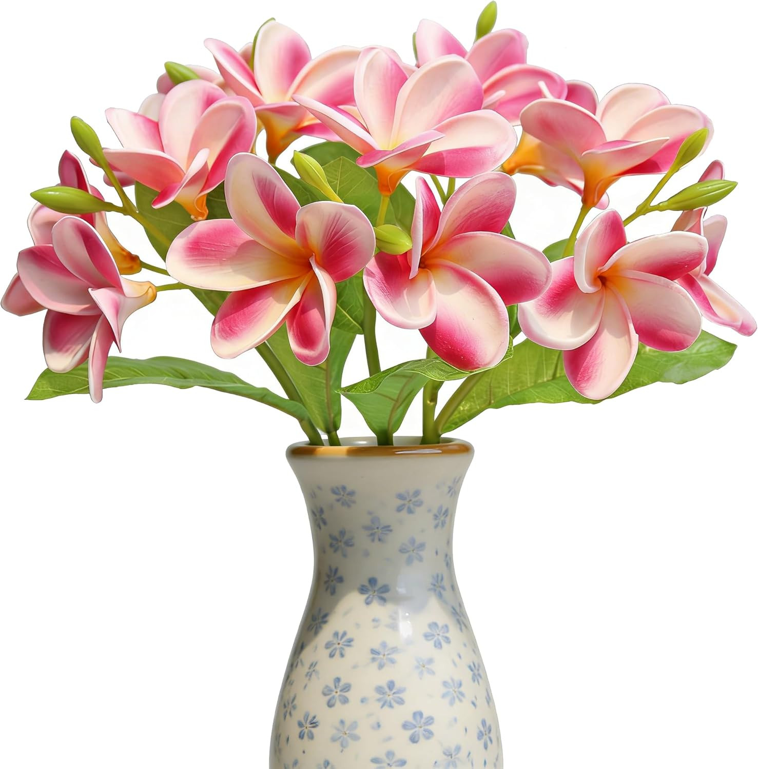 5PCS PU Real Touch Lifelike Artificial Plumeria Frangipani Flower Stems Wedding