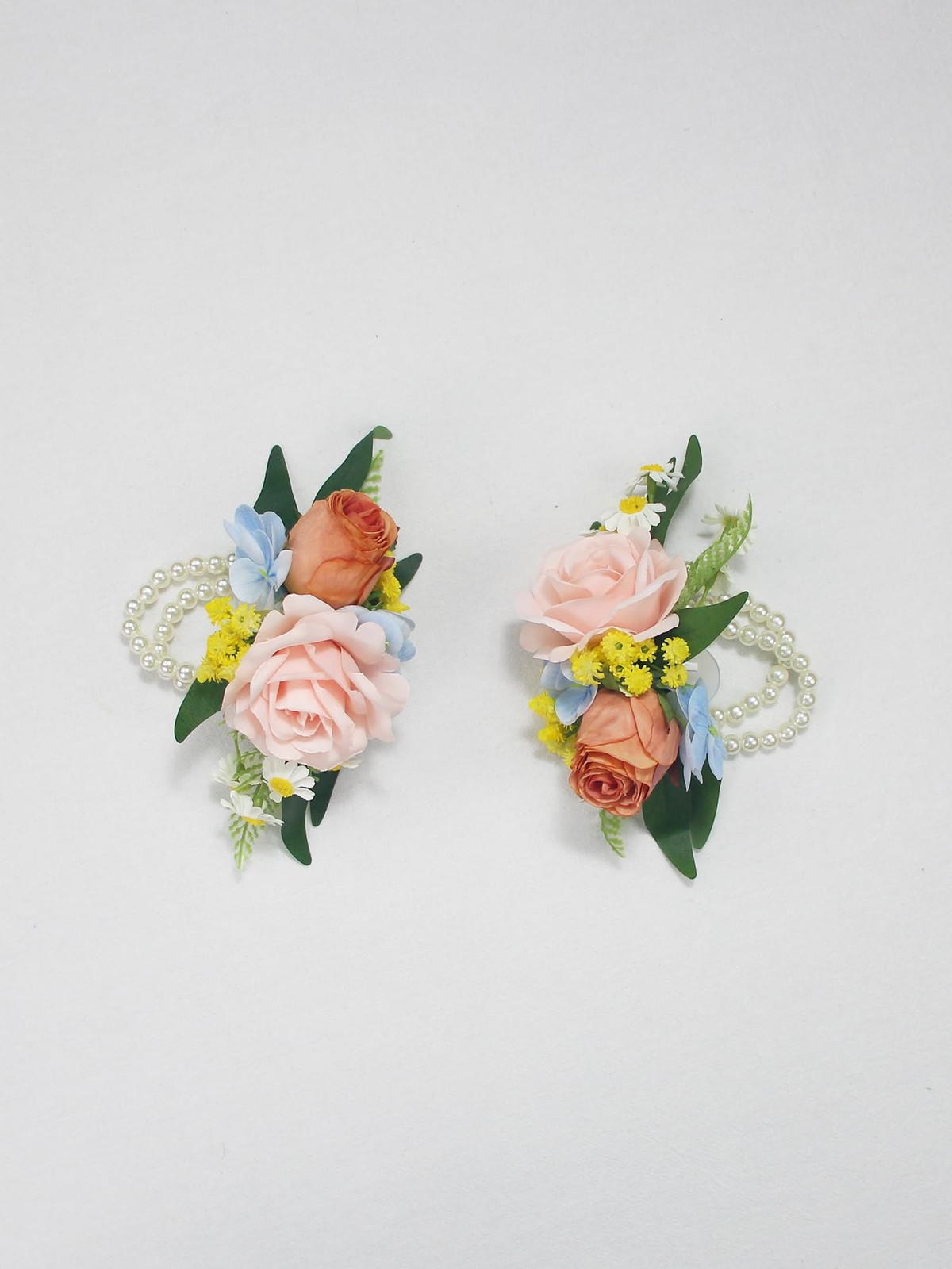 2Pcs Pink Blue Wrist Corsage for Wedding, Prom, Homecoming