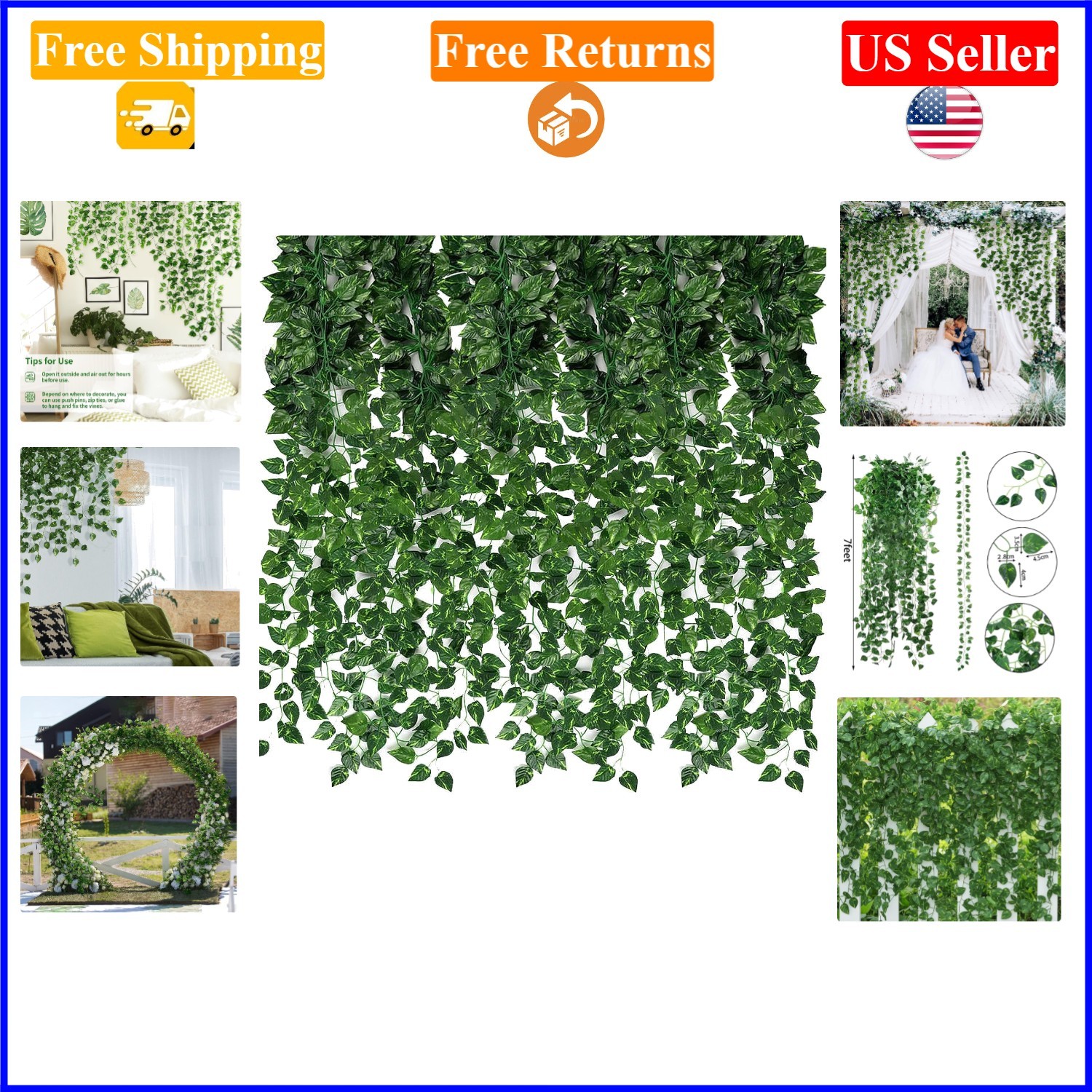 24-Pack Artificial Ivy Vines, 168ft Green Indoor/Outdoor Room Decor
