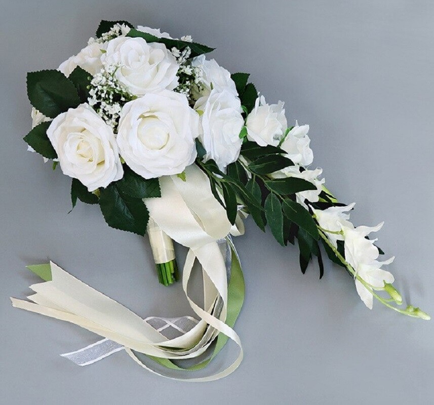 Waterfall Wedding Bride Bouquet Bridesmaid Hand Tied Artificial Flower Decor