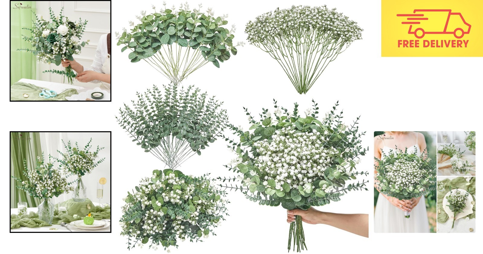 Versatile 100 Pcs Artificial Eucalyptus Stems & Flowers for DIY Floral Creations