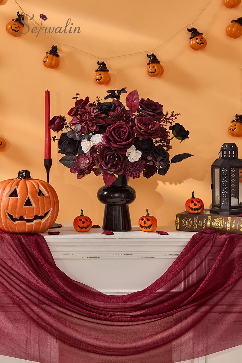 Artificial Burgundy Black Flowers Red Rose Silk Bridal Bouquet Table Decor