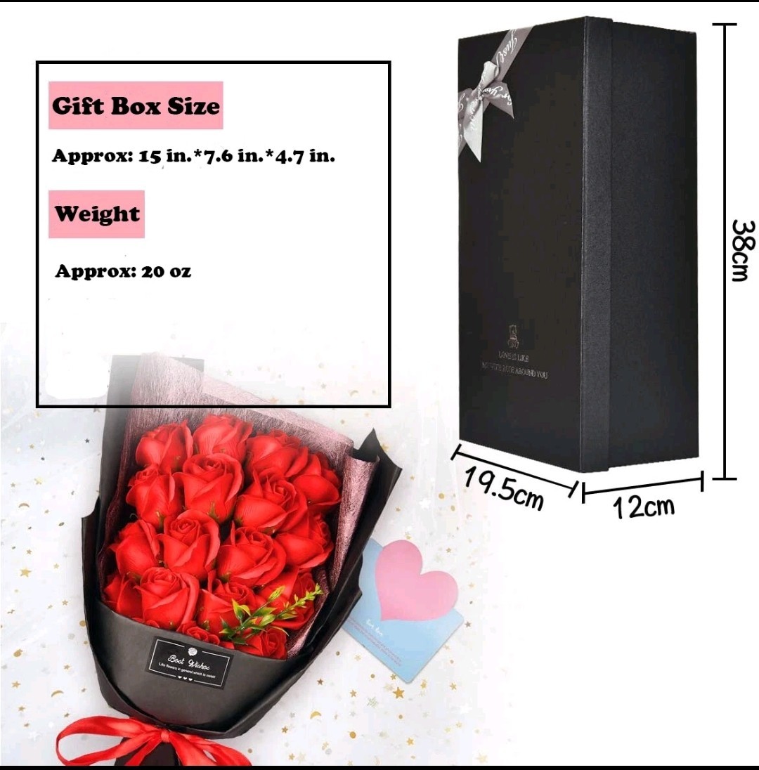 18 Pcs Eternal Baby Pink Rose Soap Flower Bouquet Valentine Girlfriend Wife Gift
