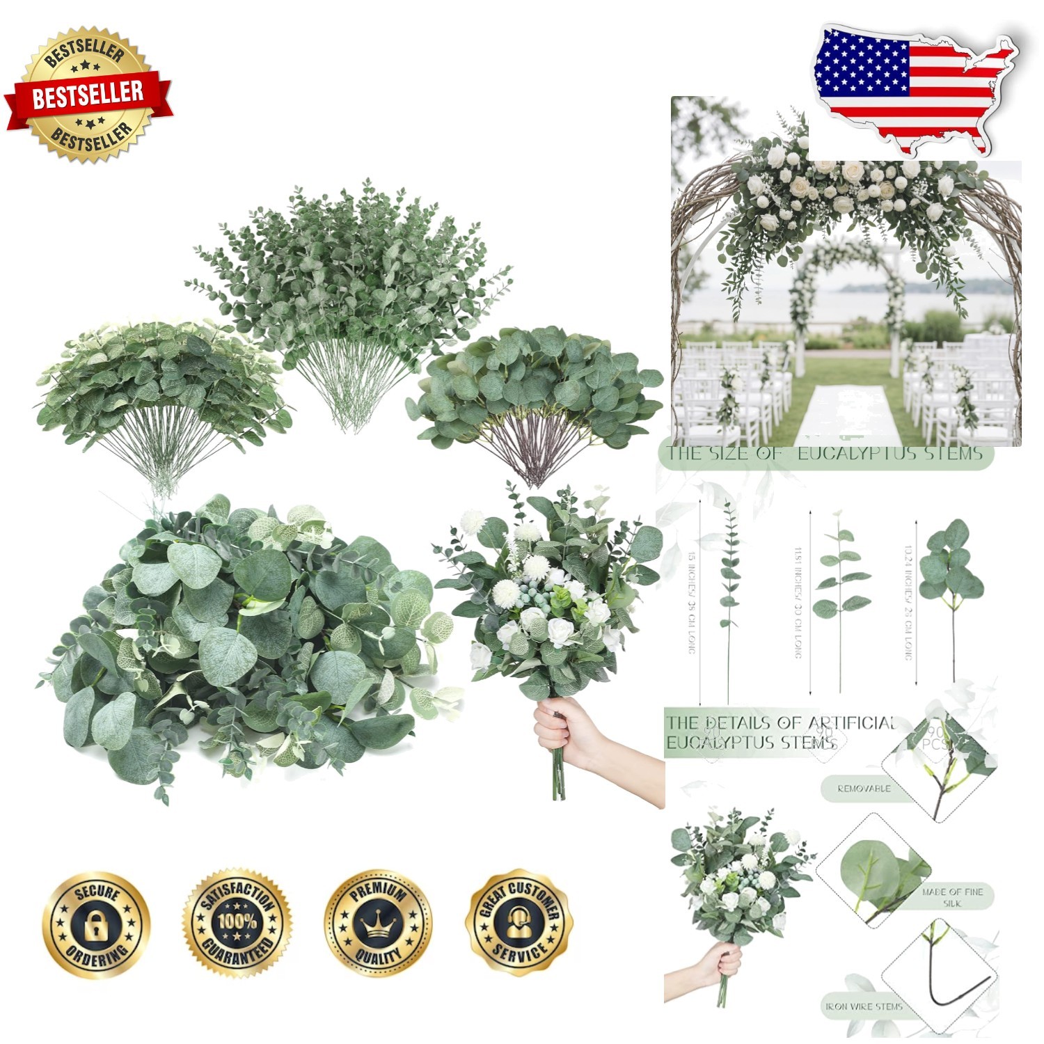 Artificial Eucalyptus Leaves 270pc – Silk Greenery Bundle for Weddings & Hom…