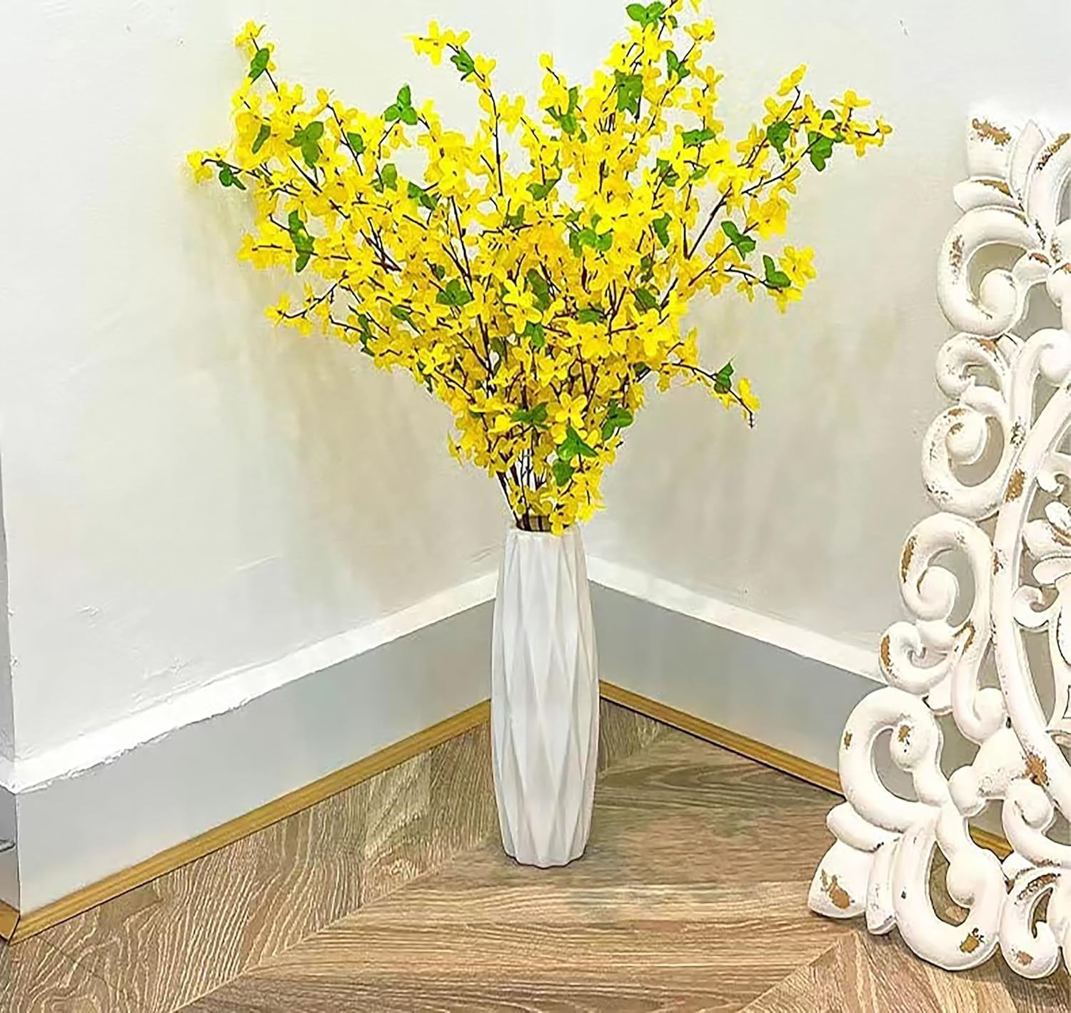 6Pcs Artificial Forsythia Flower Branches Spring Summer Yellow Silk Fake Wint…