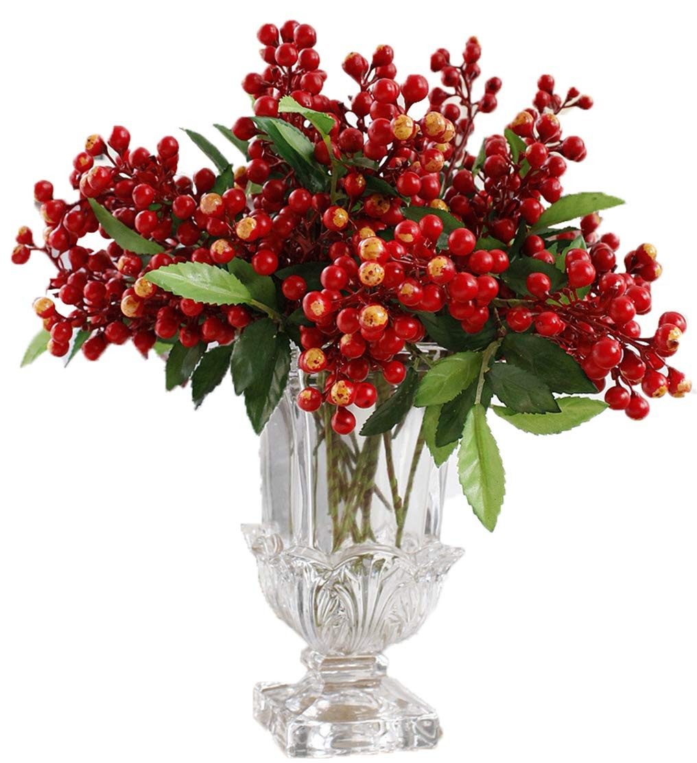 Red Artificial Stems Fruit Fake Silk Berries for Holly Christmas Festival Hol…