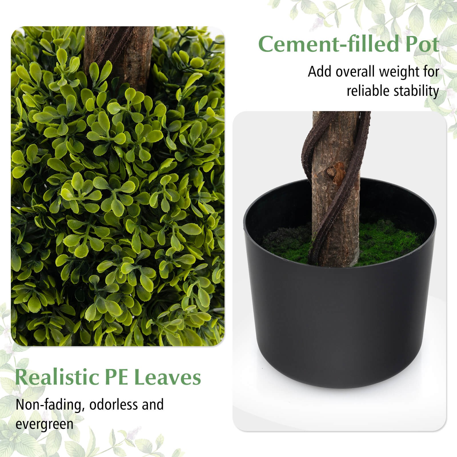 4 FT Artificial Boxwood Topiary Ball Tree w/ Weighted Pot Faux Cypress Tree
