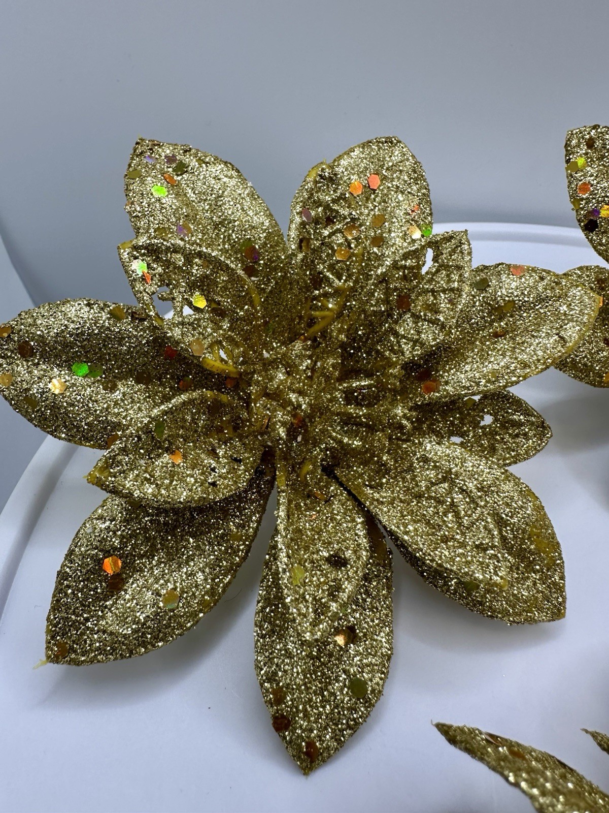 Designer Champagne Gold Poinsettia Clip On Christmas Decoration Flower (4)