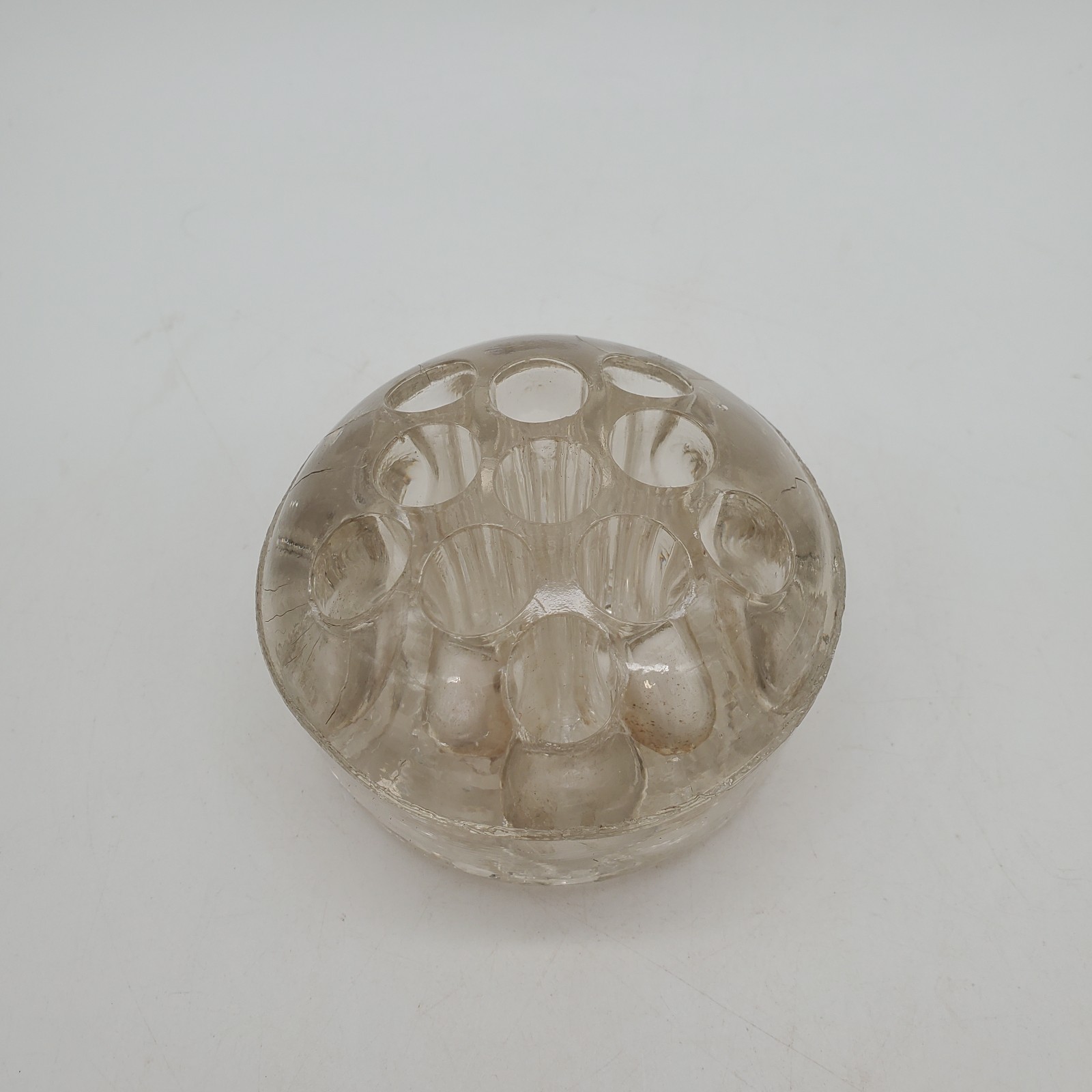 Vintagey Glass Flower Frog 11 Hole domed Floral Arrangement Stem Holder 3 In