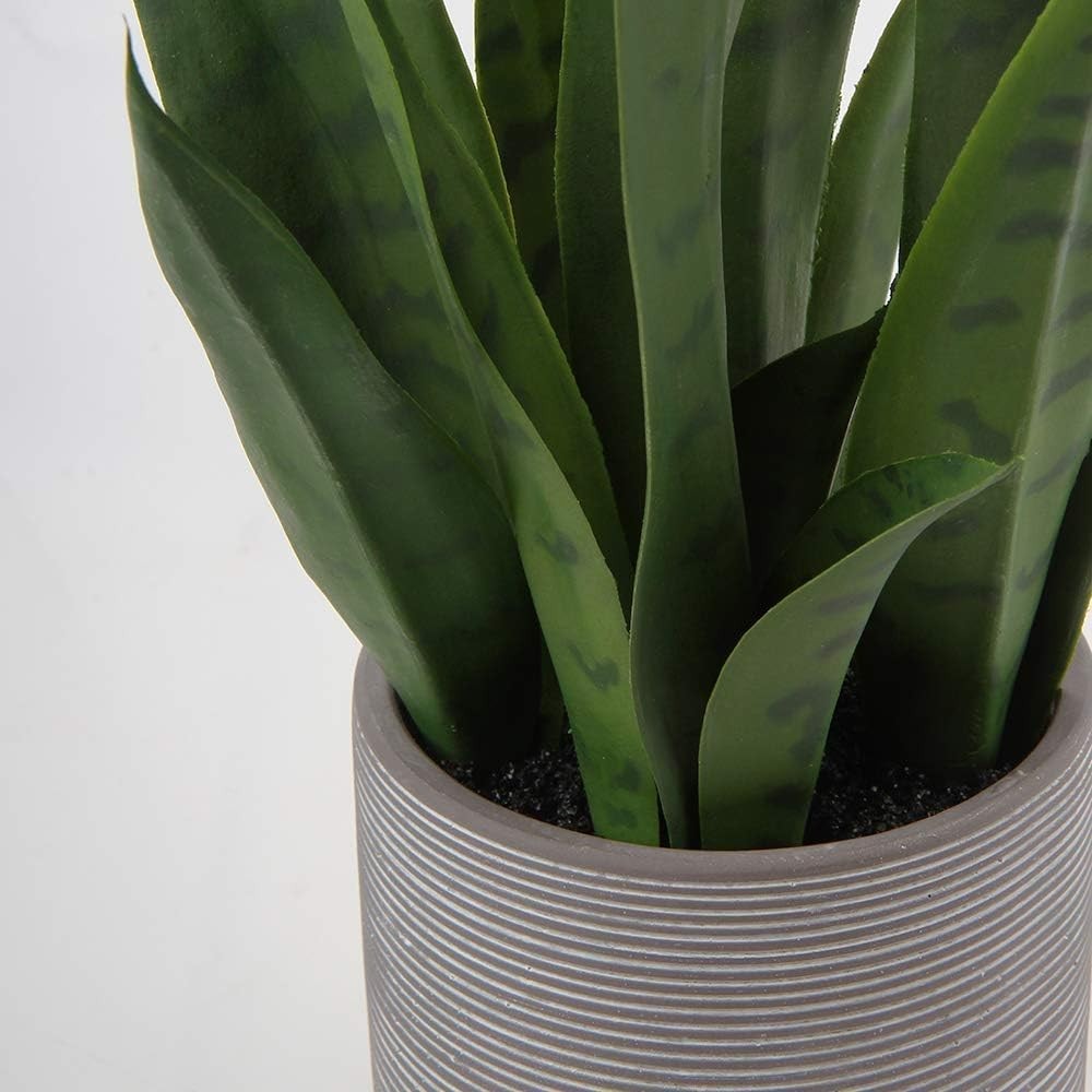 Fake Snake Plant 16″ Faux Potted Plant Artificial Snake Plant with Cement Pot…