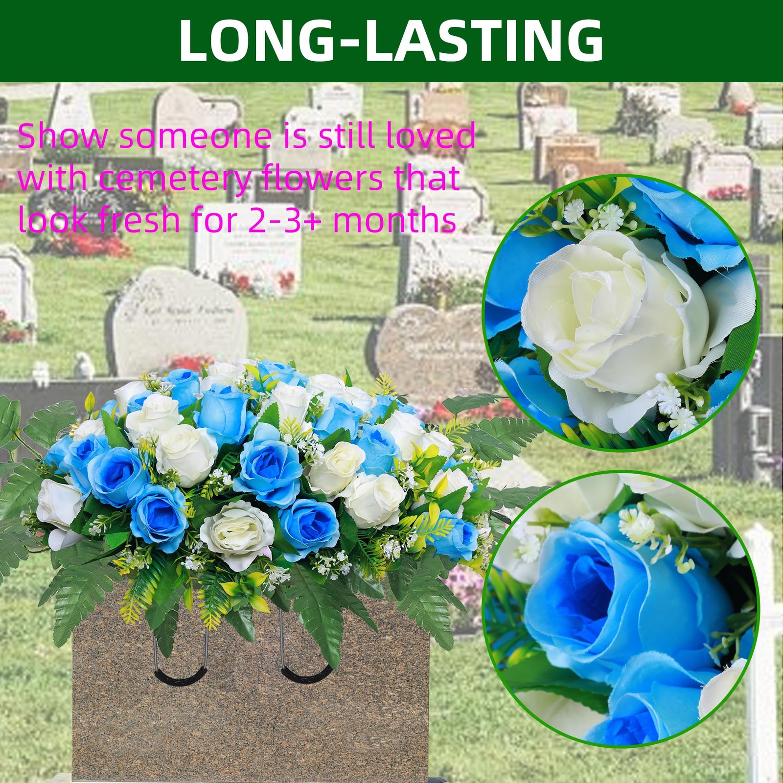 Artificial Cemetery Flower Saddles Rose Headstone Flower Saddle Outdoor Grave D